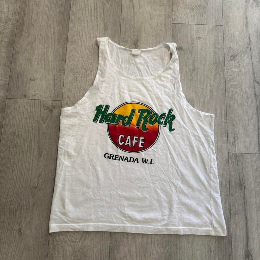 Hard Rock Cafe Grenada WI Tank Top White Graphic Tourist Shirt M